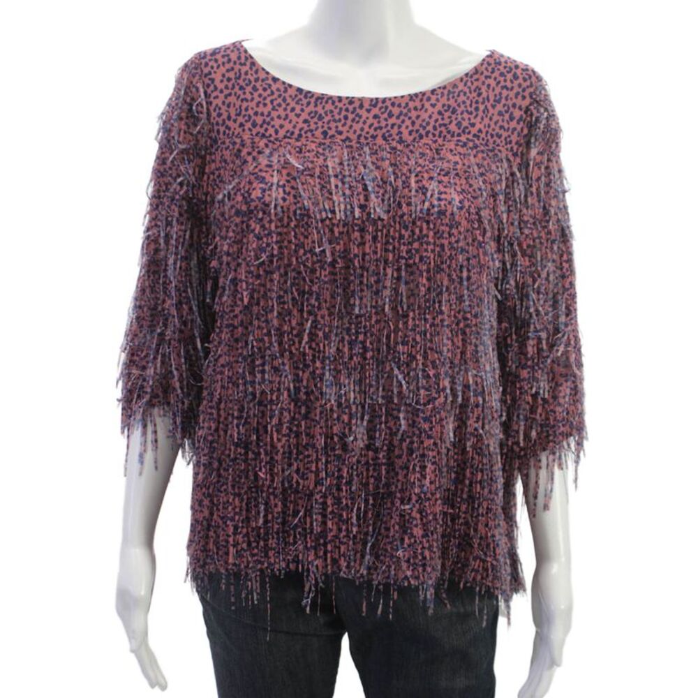 Odeeh Women Tunic Animal Print Boatneck 3/4 Sleeve Multicolor Size 36